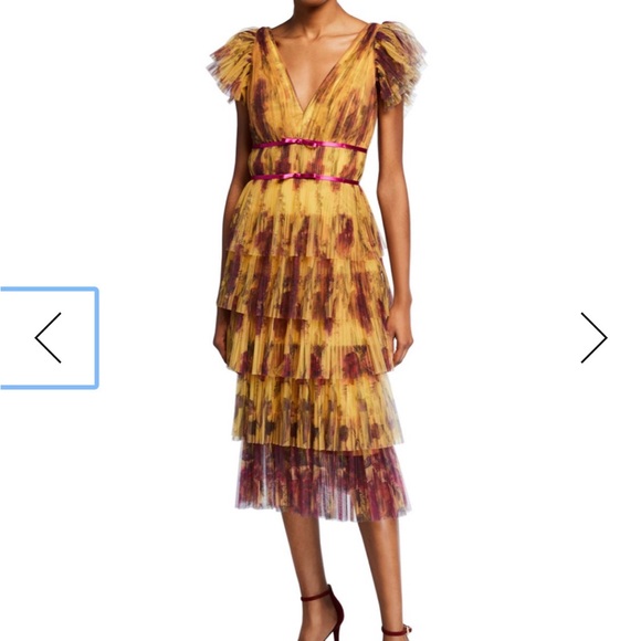 MARCHESA NOTTE MIDI DRESS TIERED SZ 8 - Picture 2 of 10